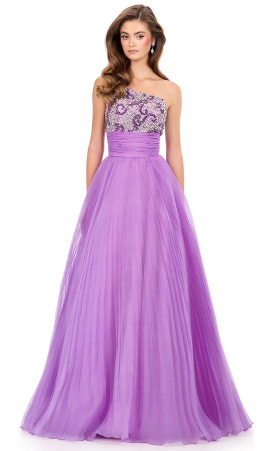 Ashley Lauren 12275 - Beaded One Shoulder Organza Ballgown