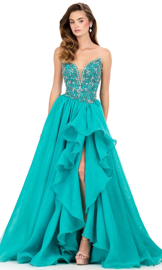 Ashley Lauren 12281 - Strapless Beaded Ruffle Evening Gown