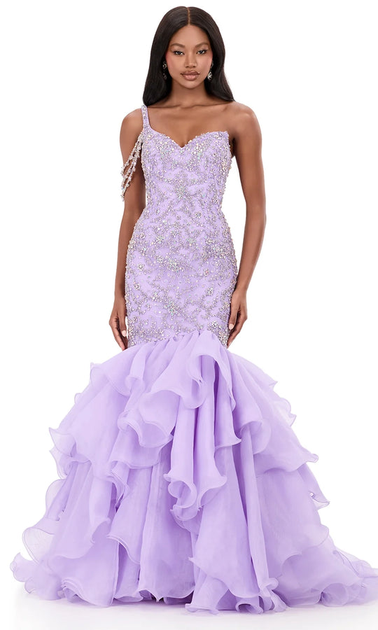 Ashley Lauren 12282 - One Shoulder Ruffled Mermaid Gown