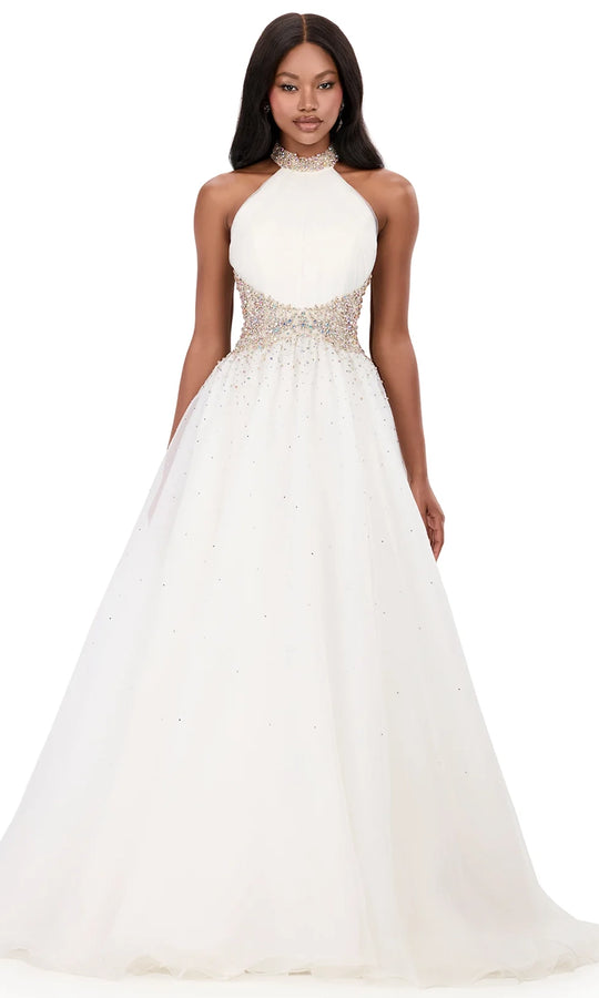 Ashley Lauren 12283 - Beaded Halter Neck Organza Gown