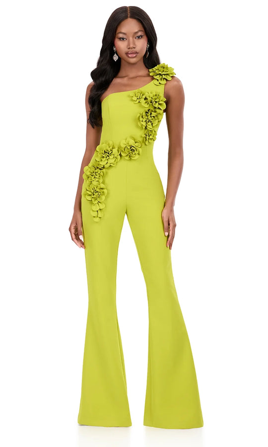 Ashley Lauren 12290 - Floral Applique One Shoulder Jumpsuit
