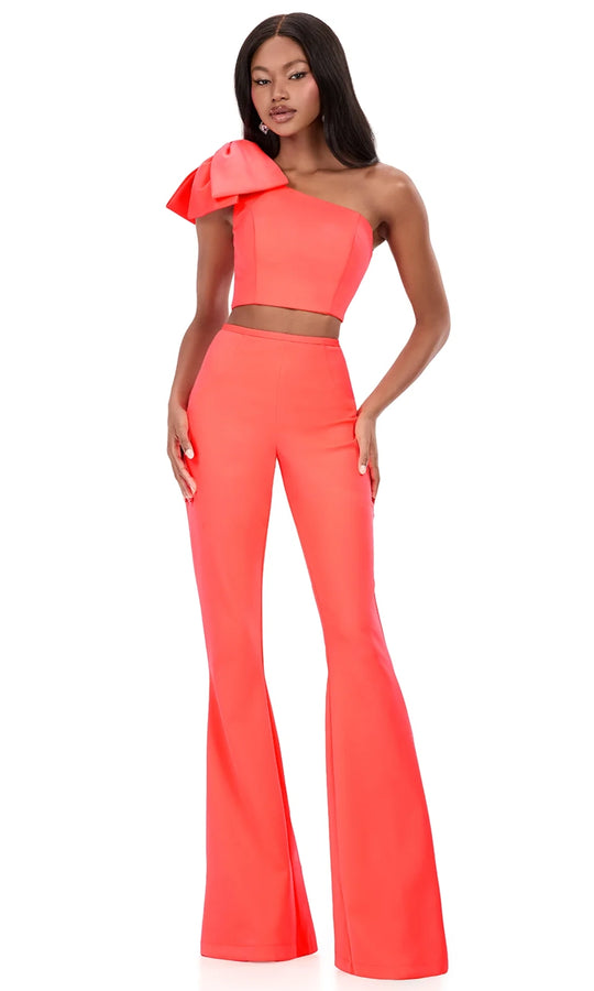Ashley Lauren 12292 - One Shoulder Bow Detail Jumpsuit