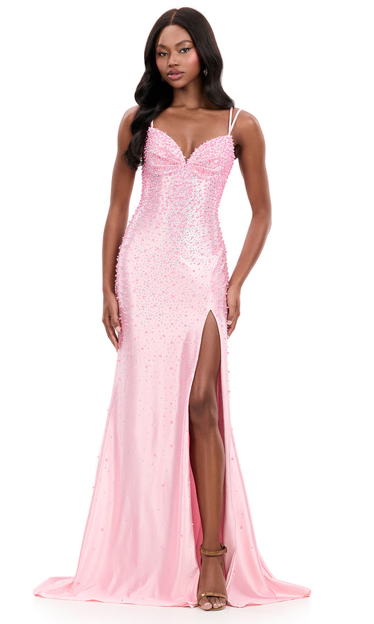 Ashley Lauren 12357 - Sweetheart Pearl Beaded Prom Gown with Slit