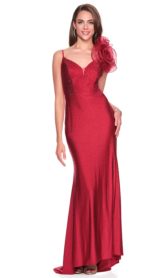 Dave & Johnny 12412 - Floral Accent Plunging Beaded Dress