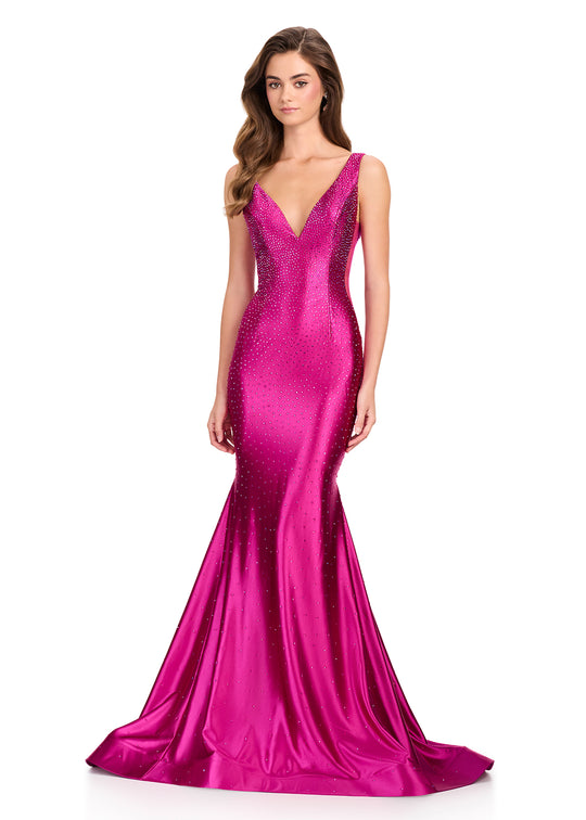 Ashley Lauren 12414 - V-Neck Mermaid Crystal Embellished Prom Gown