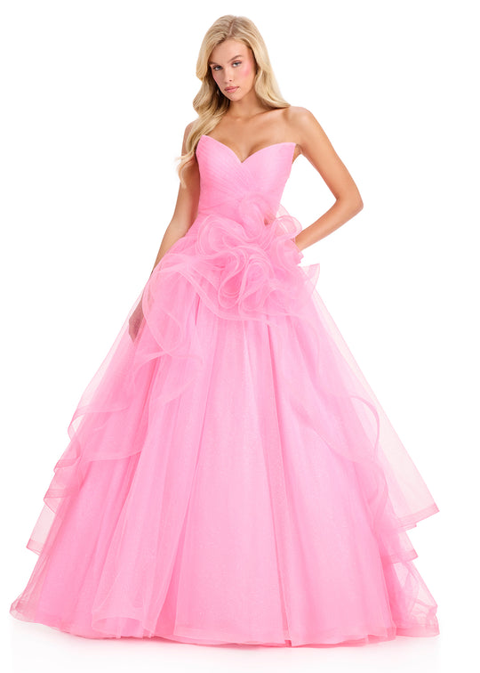 Ashley Lauren 12423 - Floral Ruffle Accent Strapless Prom Gown