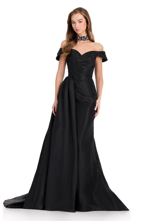 Ashley Lauren 12424 - Off Shoulder Side Overskirt Prom Gown