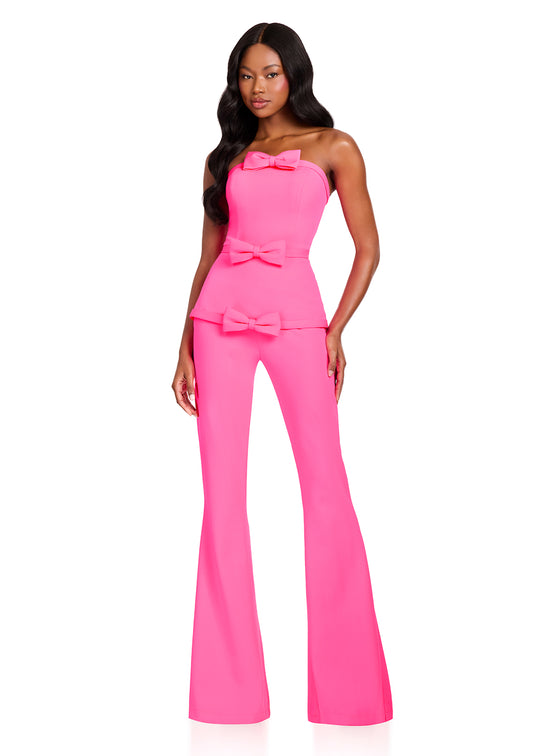 Ashley Lauren 12427 - Straight Across Bow Accent Jumpsuit