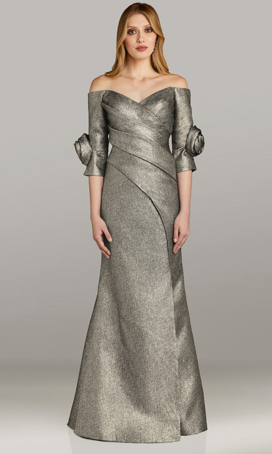 Gia Franco 12450 - Rosette Accent Three-Quarter Sleeve Evening Gown