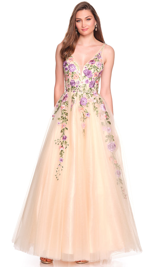 Dave & Johnny 12479 - Floral Embroidered Strappy Cutout Back Gown