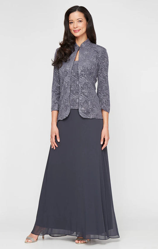 Alex Evenings - 225053 Square Neck Jacquard Knit Jacket Dress