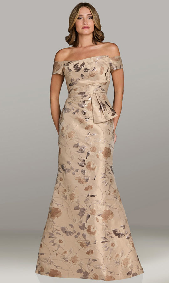 Gia Franco 12519 - Floral Textured Short Sleeve Evening Dress