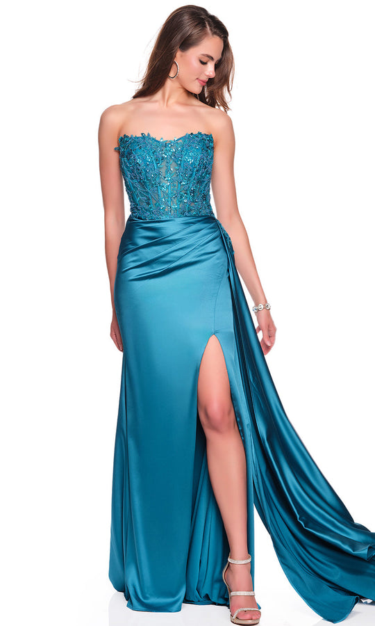 Dave & Johnny 12520 - Beaded Bodice Sheath Dress with Side Sash