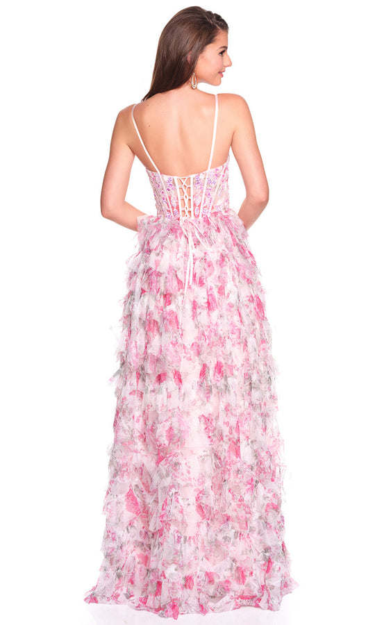 Dave & Johnny 12526 - Floral Print Ruffle Skirt Prom Gown