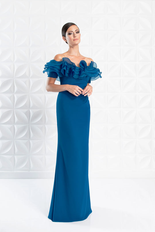 Alexander by Daymor 1257 Ruffled Off Shoulder Evening Dress