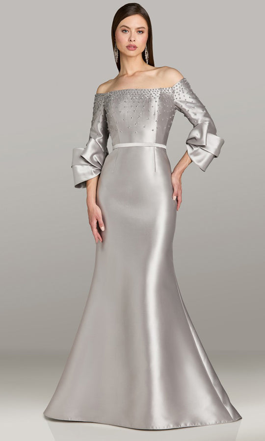 Gia Franco 12581 - Beaded Three-Quarter Sleeve Mermaid Gown