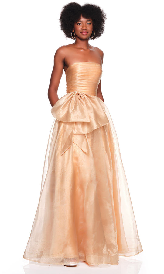 Dave & Johnny 12629 - Straight Neckline Bow Accent Ballgown