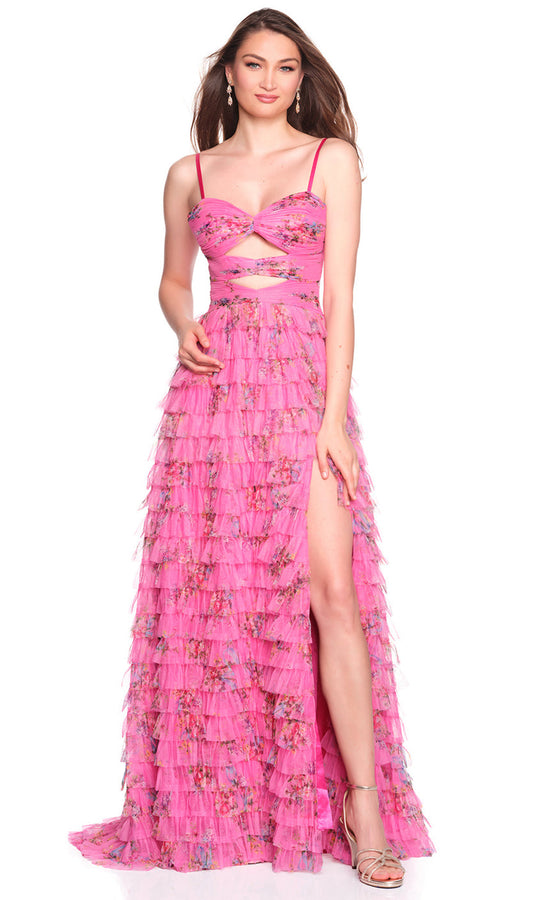 Dave & Johnny 12685 - Multi-Tiered Floral Print Sleeveless Gown