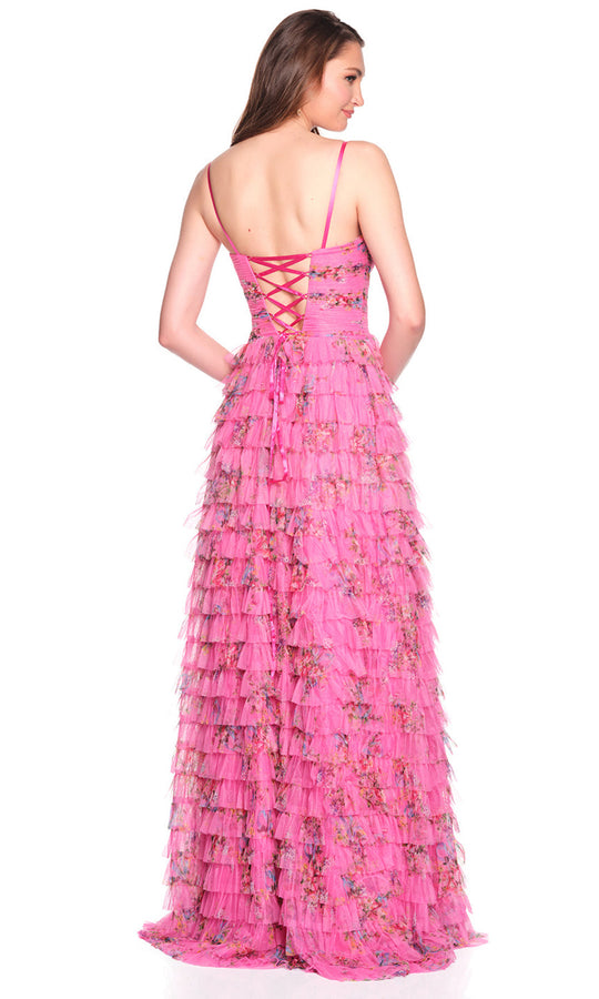 Dave & Johnny 12685 - Multi-Tiered Floral Print Sleeveless Gown