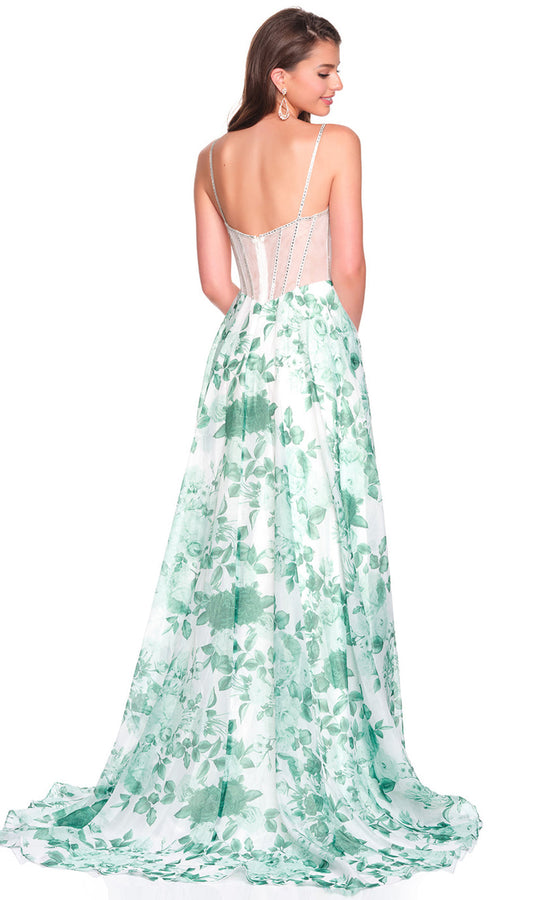 Dave & Johnny 12686 - Floral Chiffon Sweetheart Embellished Gown