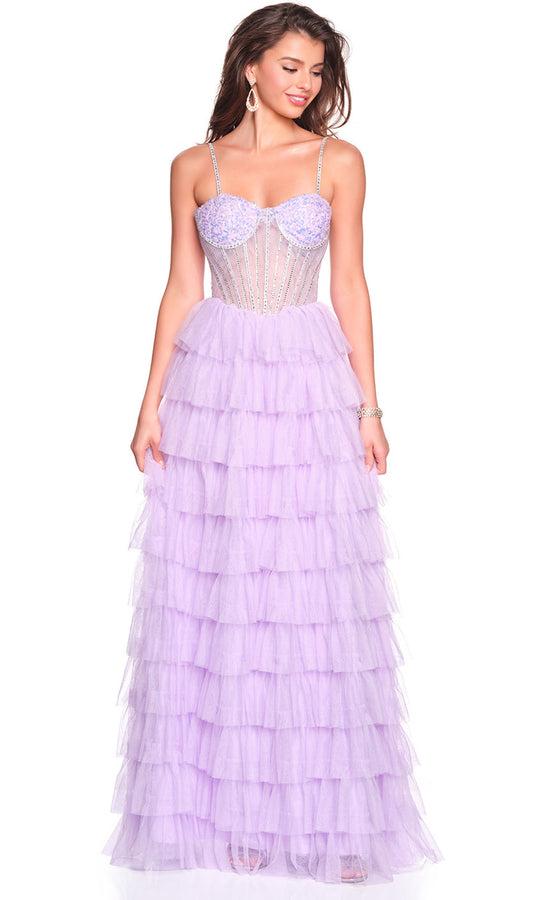 Dave & Johnny 12690 - Tiered Corset Sweetheart Long Gown