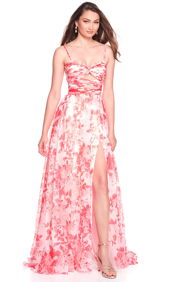 Dave & Johnny 12693 - Cutout Front A-Line Gown with Floral Print