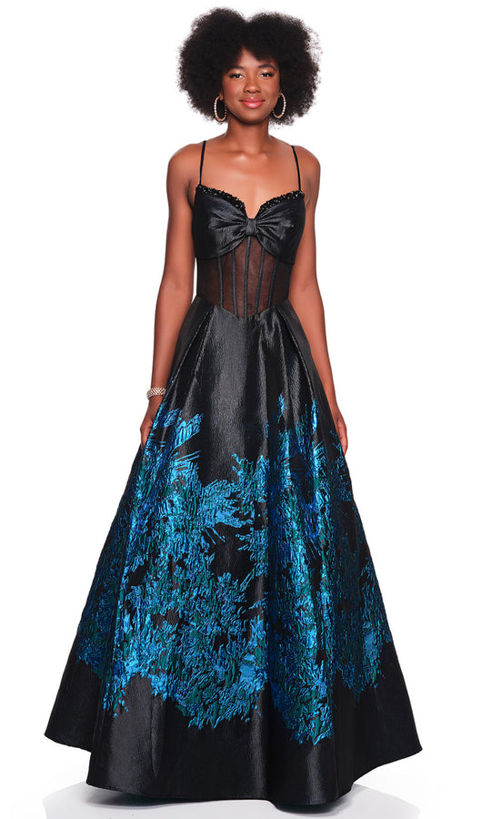 Dave & Johnny 12702 - Bow Bodice Illusion Corset Brocade Gown