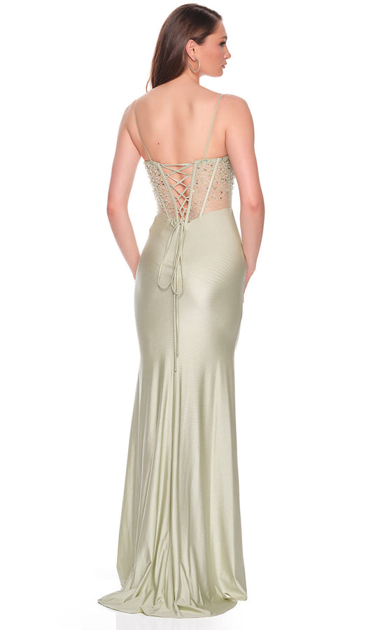 Dave & Johnny 12704 - Beaded Corset Charmeuse Sheath Gown