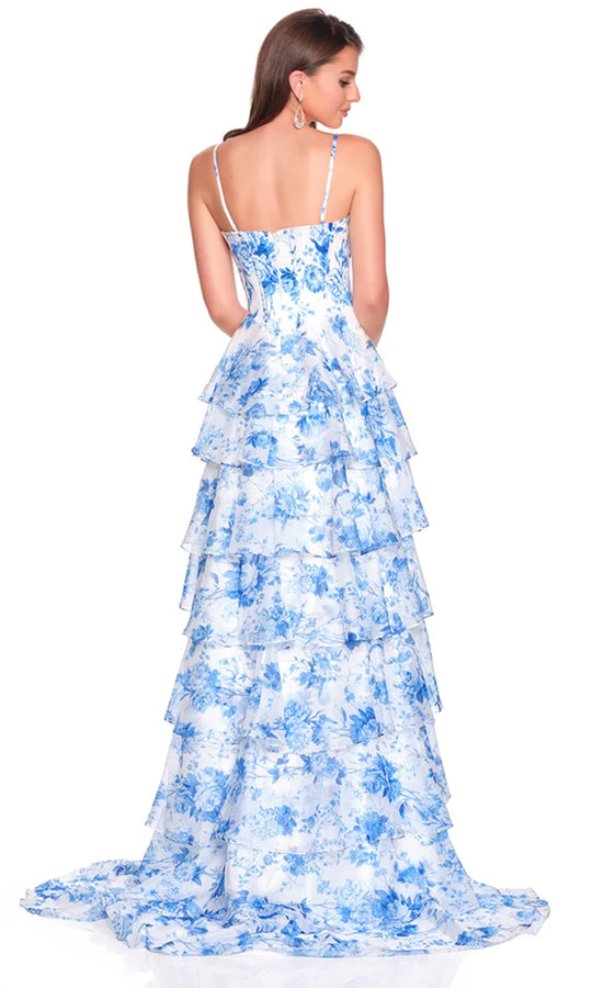 Dave & Johnny 12720 - Printed Sweetheart Prom Dress with Lace Trim