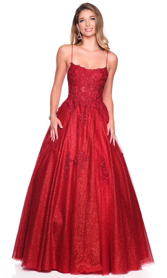 Dave & Johnny 12727 - Floral Applique Shimmer Tulle Ballgown
