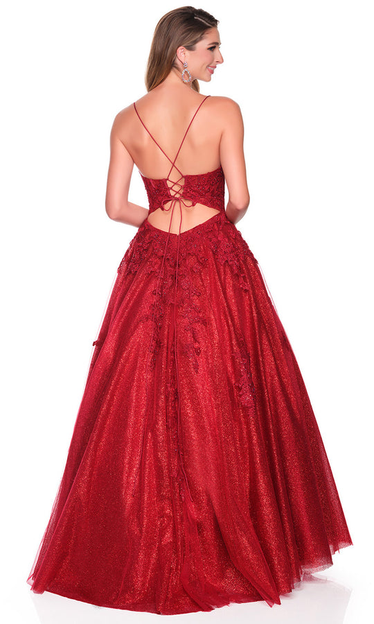 Dave & Johnny 12727 - Floral Applique Shimmer Tulle Ballgown