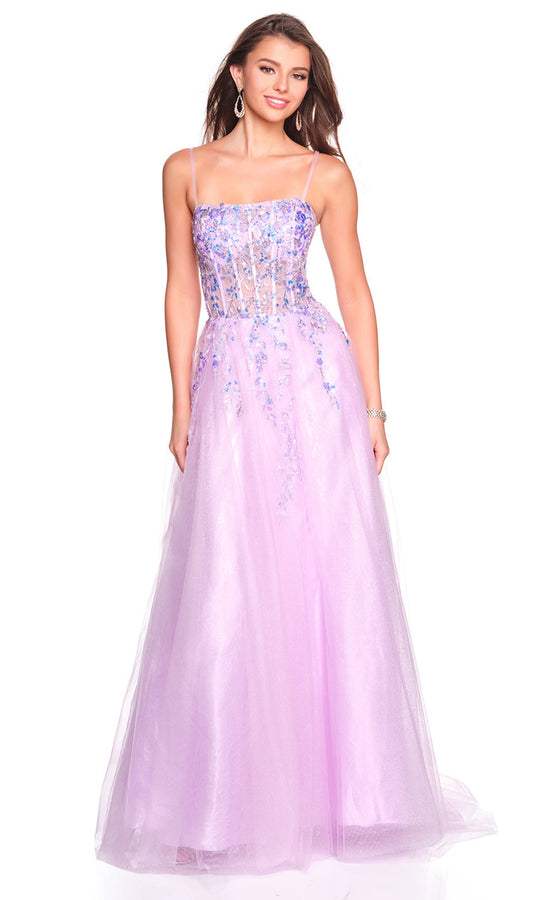Dave & Johnny 12762 - Sequin Applique Straight Across Ballgown