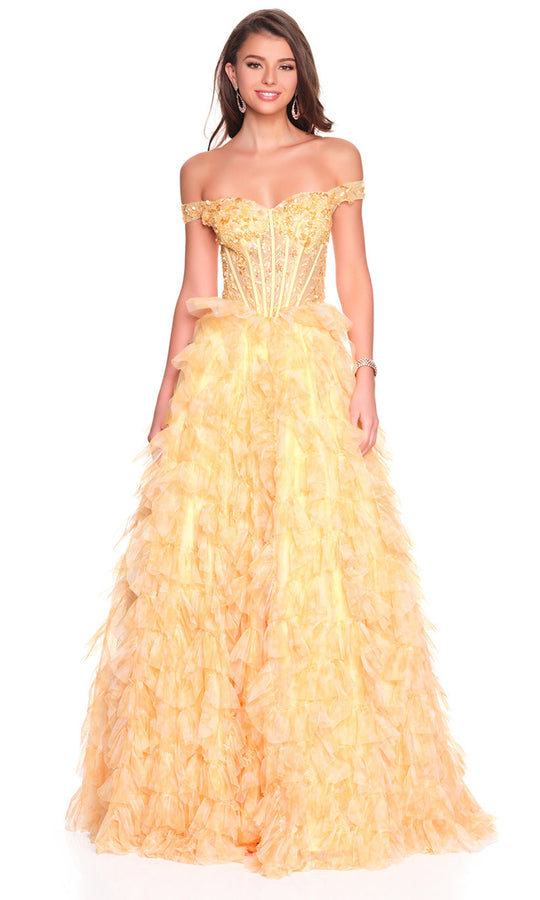 Dave & Johnny 12767 - Off Shoulder Layered Ruffle Ballgown