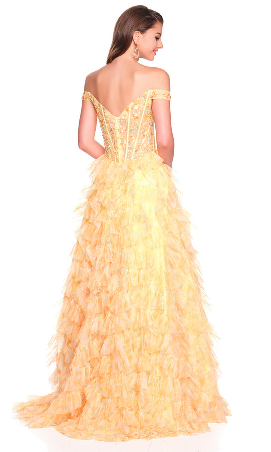 Dave & Johnny 12767 - Off Shoulder Layered Ruffle Ballgown