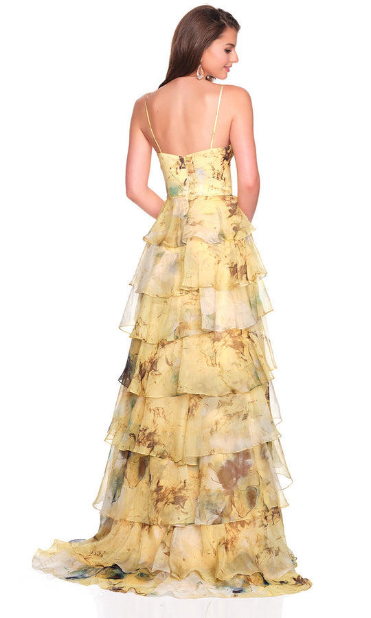 Dave & Johnny 12792 - Printed Tiered V-Neck Long Gown