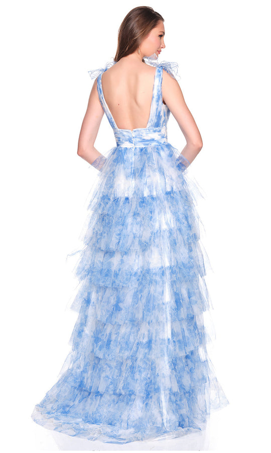 Dave & Johnny 12793 - Tiered Ruffle Bow Strap Long Gown