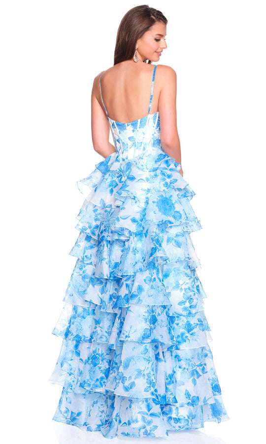 Dave & Johnny 12809 - Beaded Bust Floral Ruffle A-Line Gown