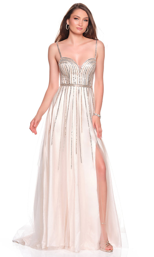 Dave & Johnny 12842 - Beaded Tulle Open Back Prom Gown