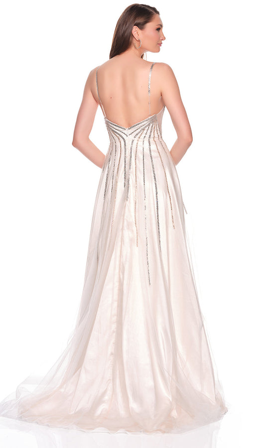 Dave & Johnny 12842 - Beaded Tulle Open Back Prom Gown