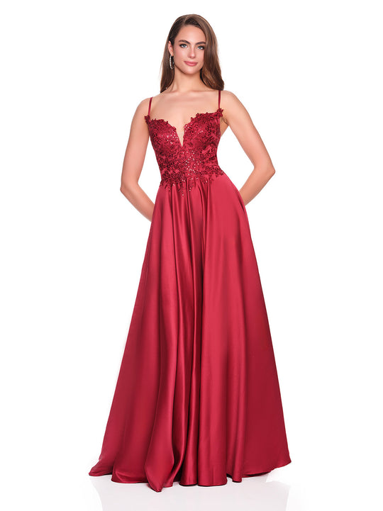 Dave & Johnny 12873 - Floral Applique Flowy A-Line Dress In Red
