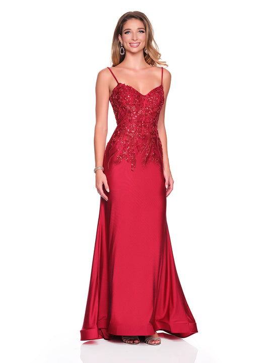 Dave & Johnny 12881 - Intricate Beaded Sweetheart Jersey Dress