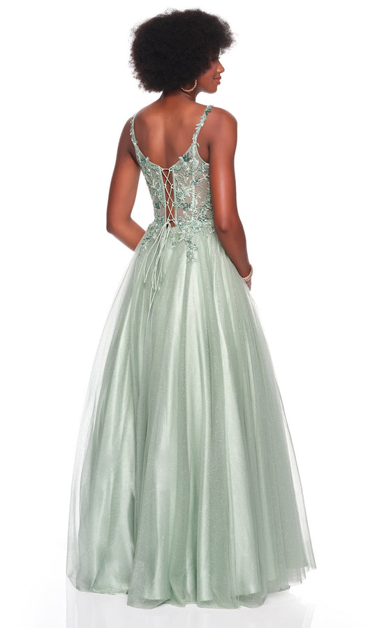 Dave & Johnny 12882 - Embroidered Tulle Ballgown with Lace-Up Back