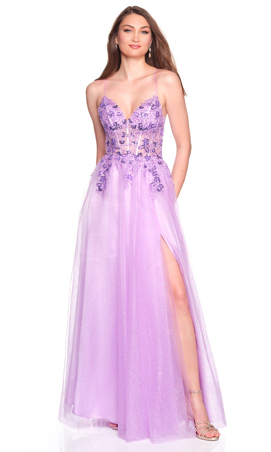 Dave & Johnny 12883 - Beaded Embroidered Shimmer Tulle Gown