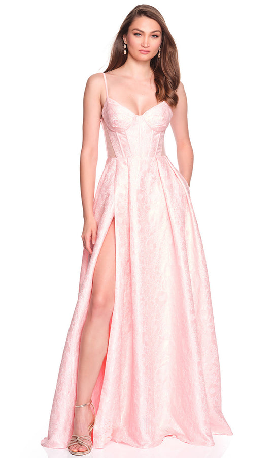 Dave & Johnny 12885 - Textured Brocade Pleated A-Line Dress