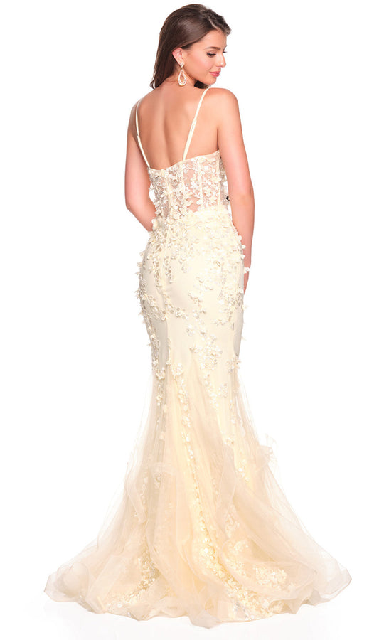 Dave & Johnny 12912 - Adjustable Strap Floral Applique Mermaid Dress