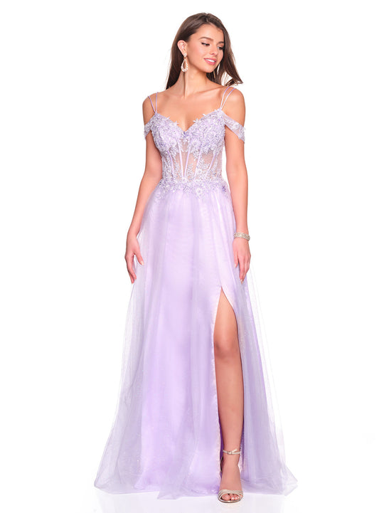 Dave & Johnny 12933 - Cold Shoulder Embroidered A-Line Dress In Purple