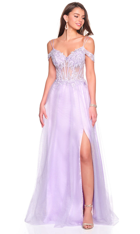 Dave & Johnny 12933 - Cold Shoulder Embroidered A-Line Dress