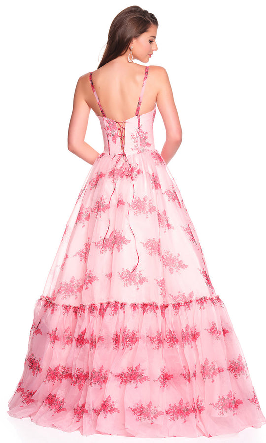 Dave & Johnny 12934 - Ruffle Hem Floral Print Prom Gown