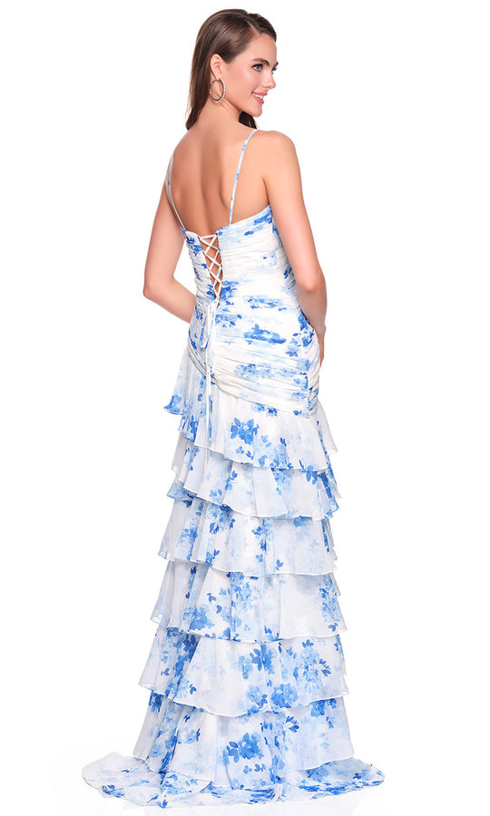 Dave & Johnny 12939 - Printed Sweetheart Asymmetrical Tiered Dress