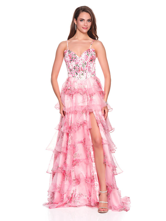 Dave & Johnny 12941 - Tiered A-Line Printed Floral Dress